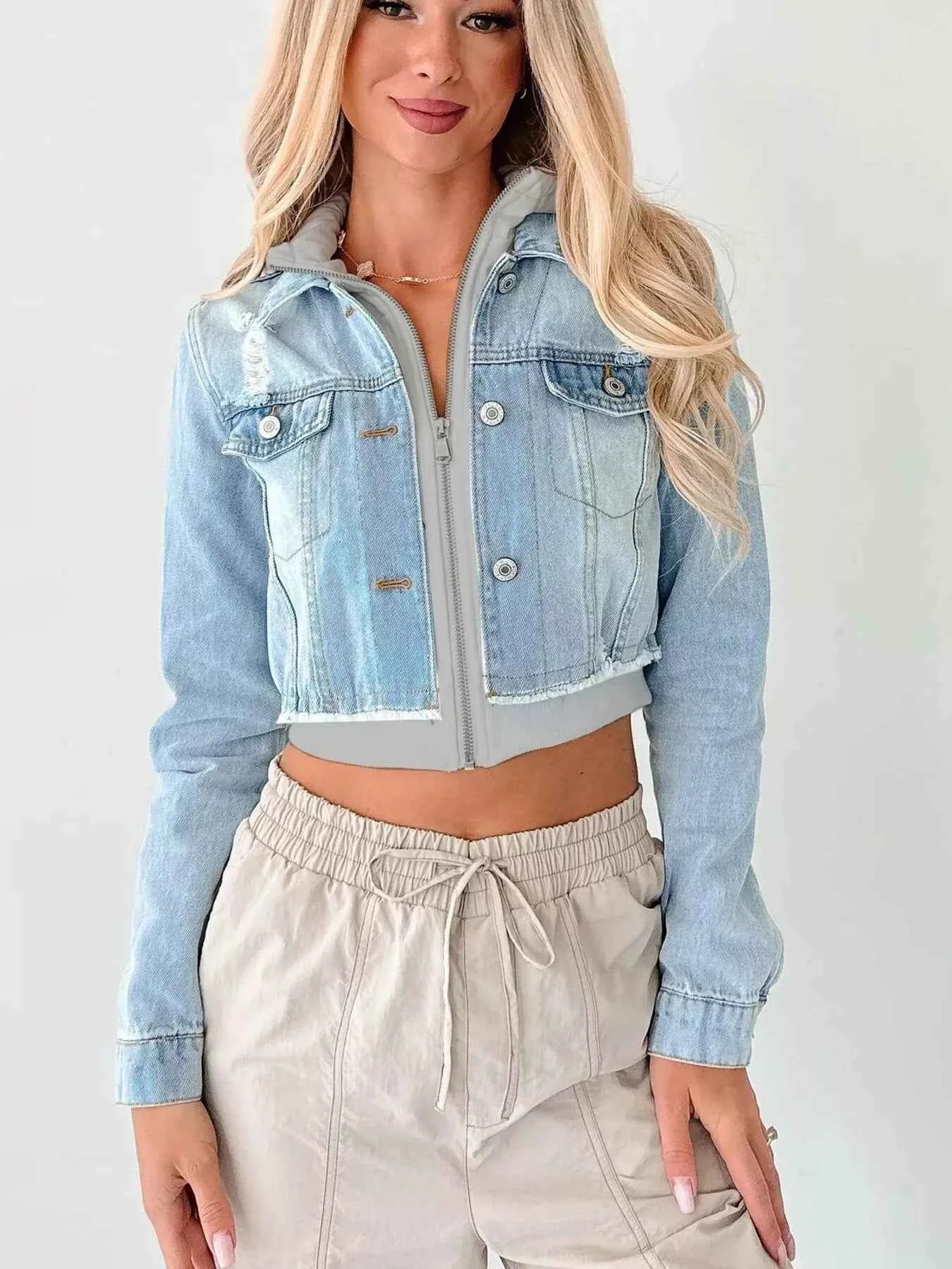 Distressed Zip Up Cropped Hooded Denim Jacket d5bbb0ffeb434eca99785f243f8858cb-Max-Origin
