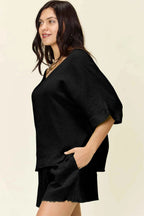 Double Take Texture Half Sleeve T-Shirt and Drawstring Shorts Set d5bf749a-c158-4326-bd47-271e8da4f9f3-Max