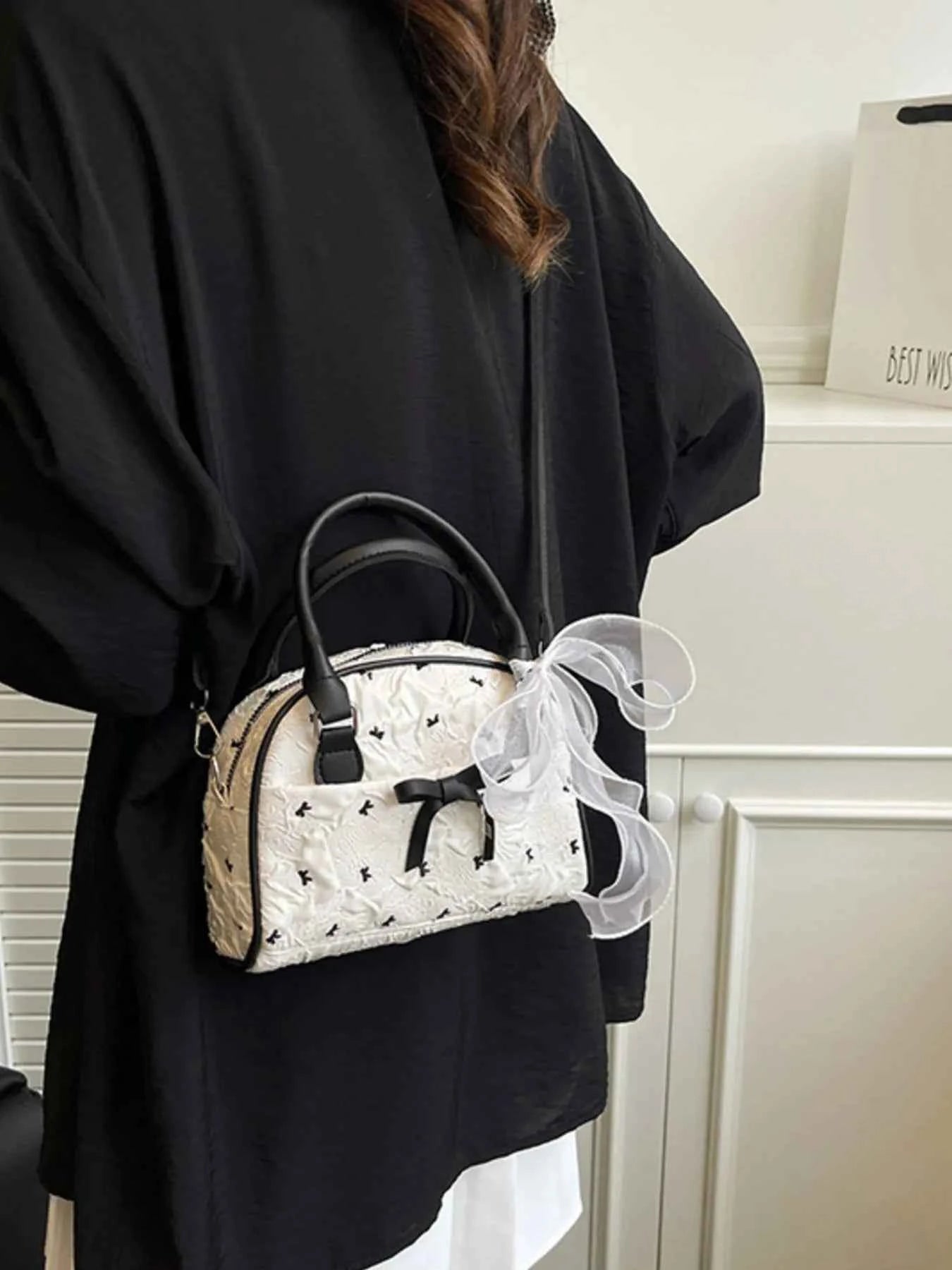 Ruched Bow Crossbody Bag White With Pendant One Size d5c5e8de-f4aa-4b00-8ed0-52515515cf64-Max-Origin