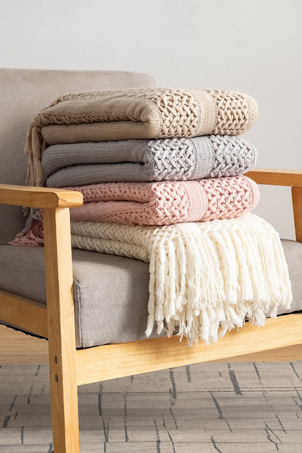 Dusty Pink Hollow Sofa Blanket with Tassel d5c8e8176cf3951d