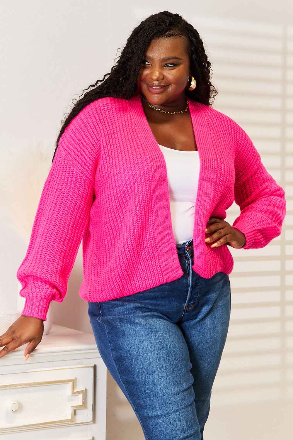 Woven Right Rib-Knit Open Front Drop Shoulder Cardigan d5c8eabc982b47b6ace7dec753df0c51-Max