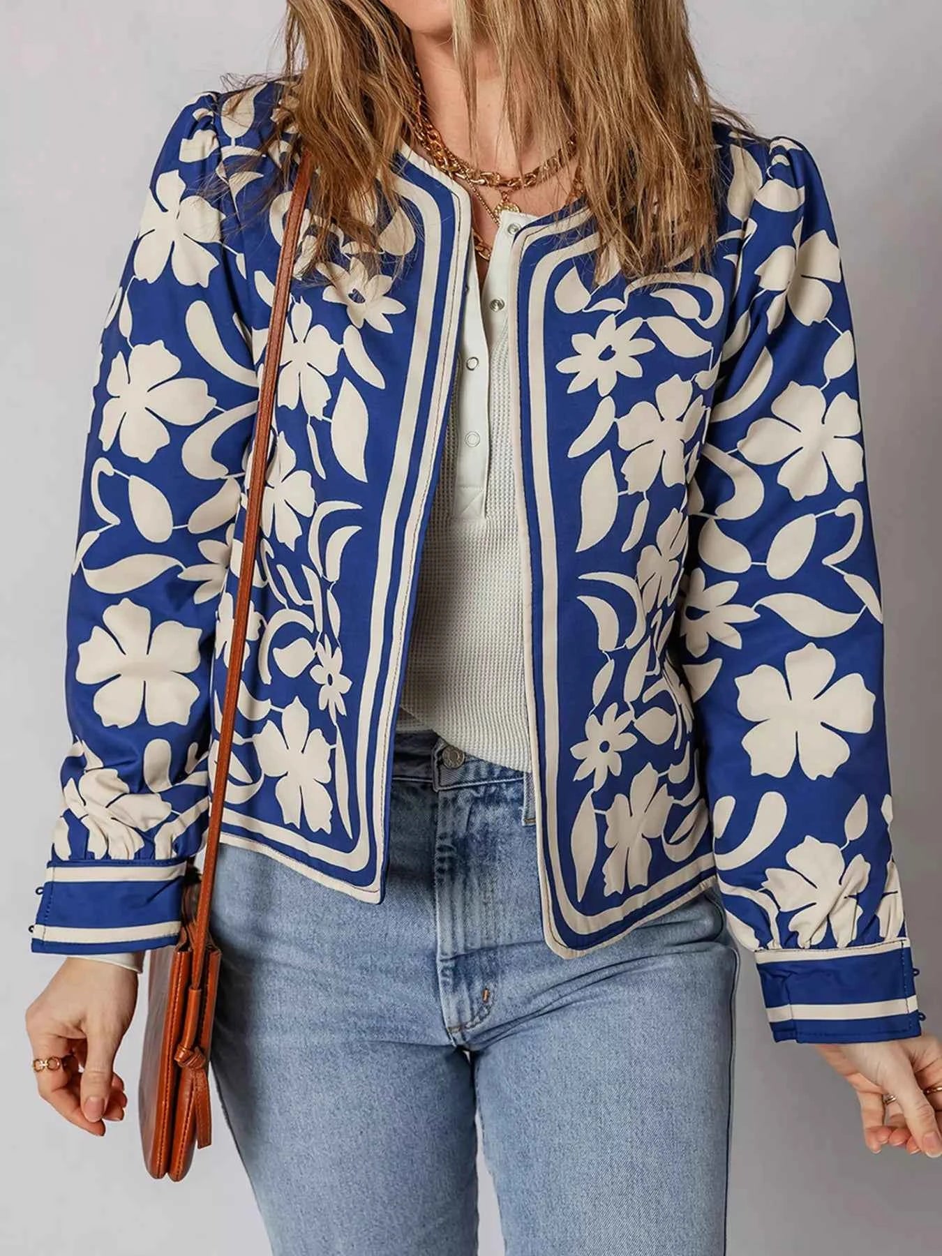 Flower Print Open Front Buttoned Cuffs Elegant Jacket d5cef4e8839441ca8aeb529c3bd3f6aa-Max-Origin