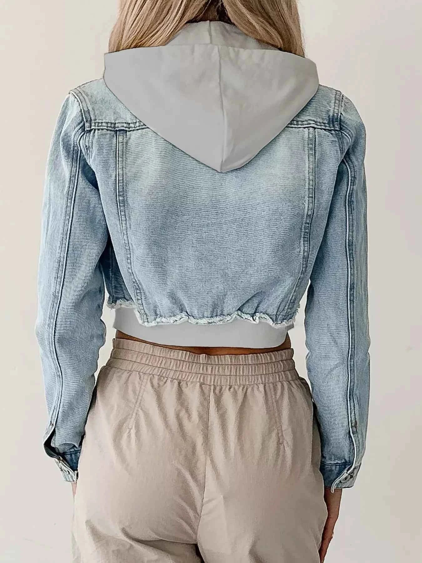 Distressed Zip Up Cropped Hooded Denim Jacket d5d32ab125014641b837ad7353d34e99-Max-Origin