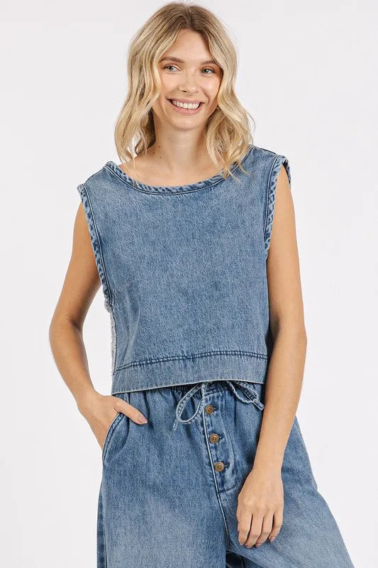 Mittoshop Washed Denim Distressed Detail Crop Tank Medium d5e003a8-f3a8-474b-87bf-4a3d47225d44-Max
