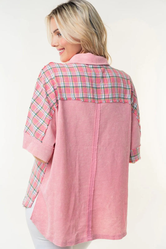 White Birch Plaid Color Block Half Button Top d5e085df-d66e-4abd-8cf8-321bc174be98-Max