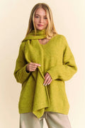 Davi & Dani V-Neck Dropped Shoulder Sweater with Scarf Chartreuse d5e275f4-c6b9-49ff-9e64-21b08d723db5-Max
