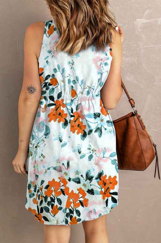 Floral Sleeveless Button Up Waist Mini Dress d5e36870-510d-45c7-9834-c90a4b8edd80
