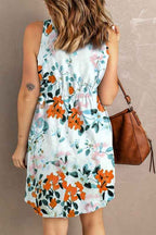 Floral Sleeveless Button Up Waist Mini Dress d5e36870-510d-45c7-9834-c90a4b8edd80