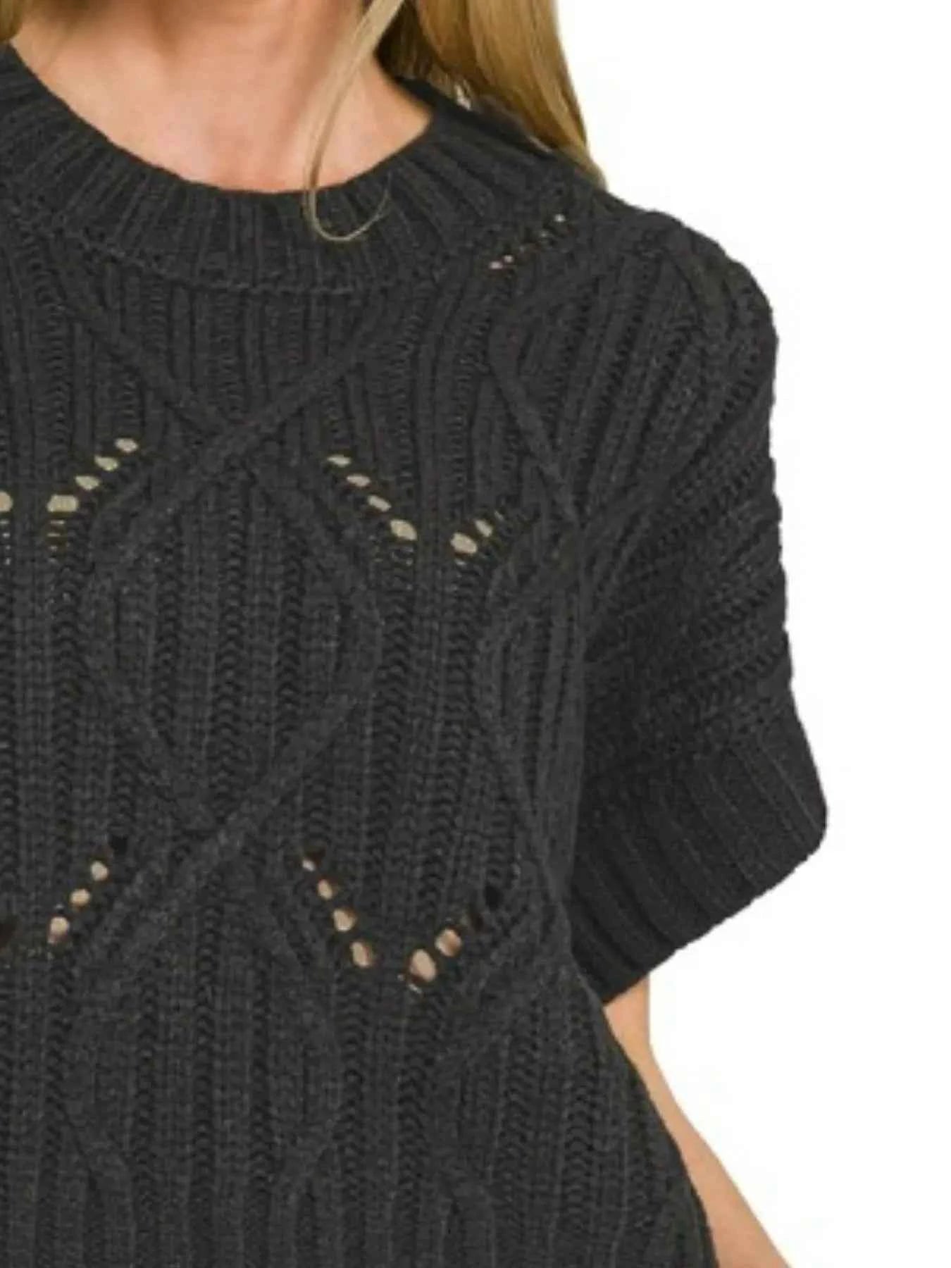 Zenana Cable Knit Short Sleeve Sweater d5e98ad3-9872-45f9-bfeb-d8b485cbbd2a-Max-Origin