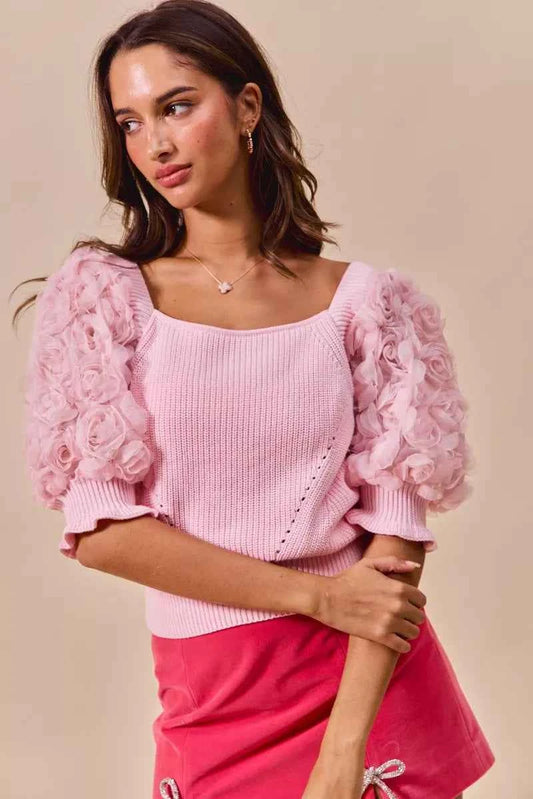 SO ME Rosette Sleeves Square Neck Sweater Knit Top BLUSHPINK d5eabaa7-483d-45be-9857-8a16a5926ebf-Max-Origin