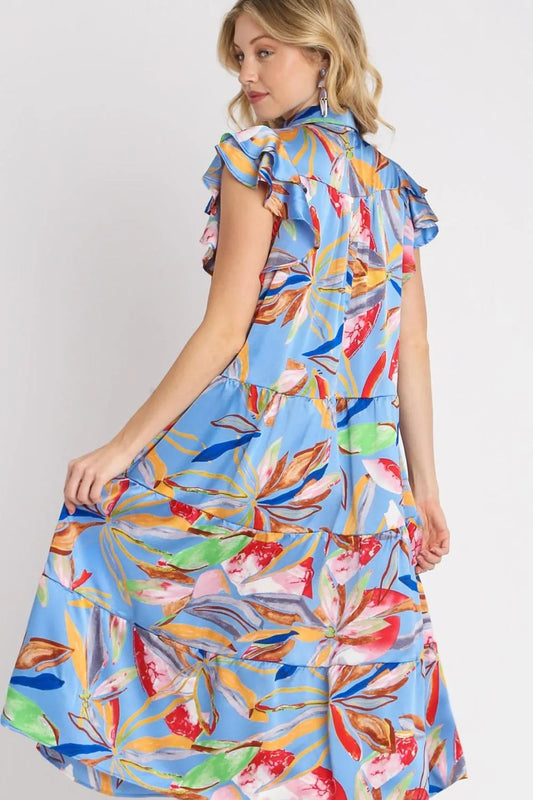Full Size Leaf Print Double Layered Ruffle Sleeve Tiered Midi Dress Plus Size d5edc7c9-534b-4710-a684-7b0b35fa075b-Max