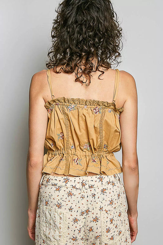 Button Down Floral Embroidered Cropped Cami with Lace Detail d5ee38c4-c6de-4bfb-9077-c5c4223ede75-Max-Origin