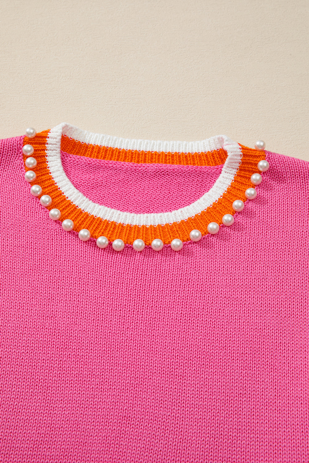 Sachet Pink Contrast Collar Pearl Decor Sweater d5f2e5799258b2a2