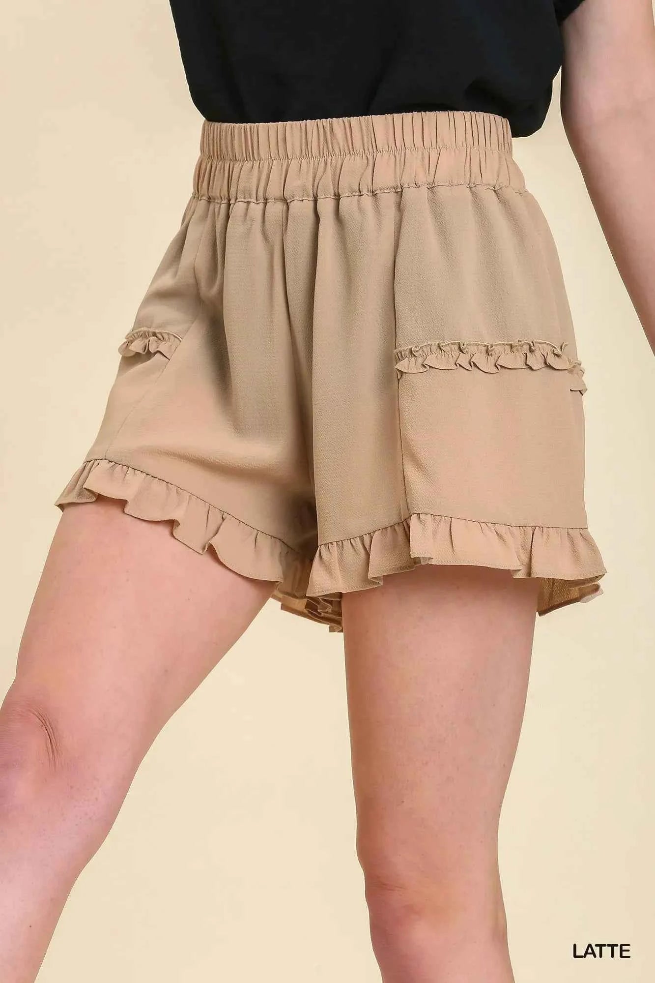 Umgee High Waisted Shorts with Ruffle Trim Detail and Elastic Waist Band d5feb48d-ee56-4913-907f-12bc4389a8fb-Max-Origin
