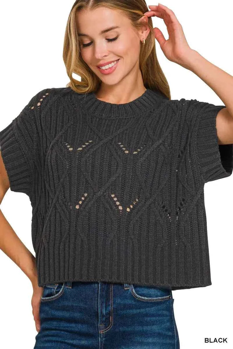 Zenana Cable Knit Short Sleeve Sweater d602d9b68627433b93ed37e49e72baa8-Max-Origin