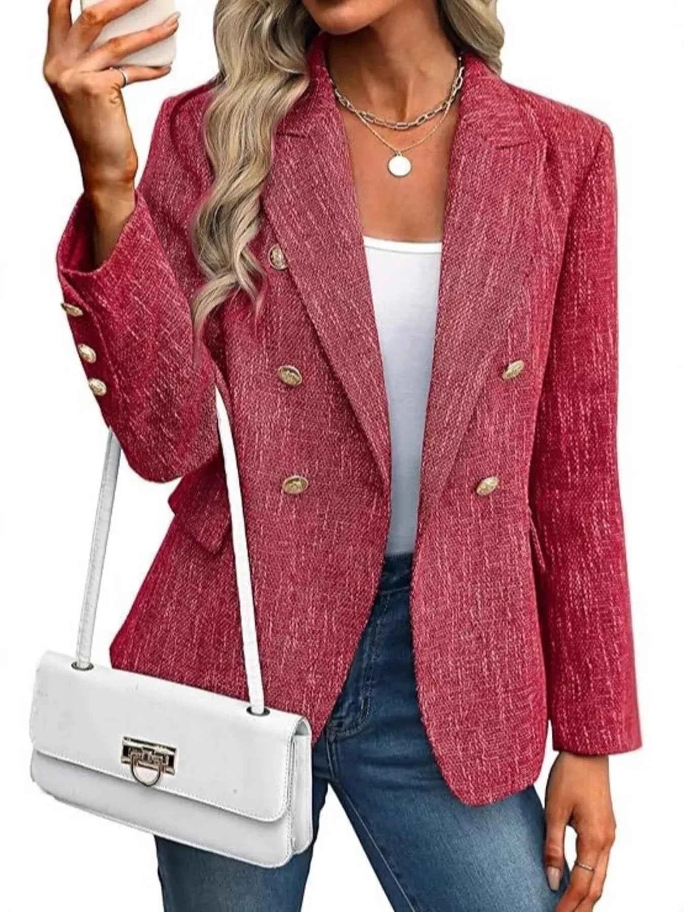 Double-Breasted Lapel Collar Blazer Red d61f0631d4b74c61bcfdbfc06ed968a9-Max-Origin