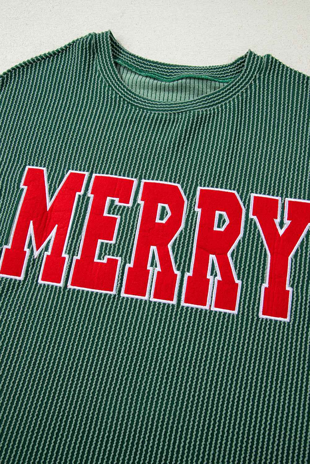 Evergreen Twisted Rib Merry Letter Graphic Loose Long Sleeve Top d628d4dda321e067