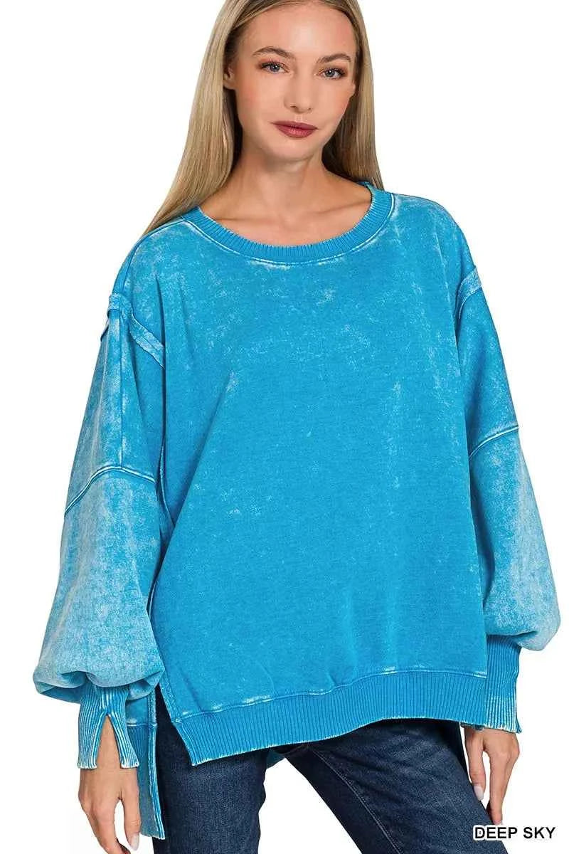 Zenana Acid Washed Batwing Sleeve Fleece Sweatshirt DEEP SKY d62cc09aefcc442d8ad2b120be8e1ec5-Max-Origin