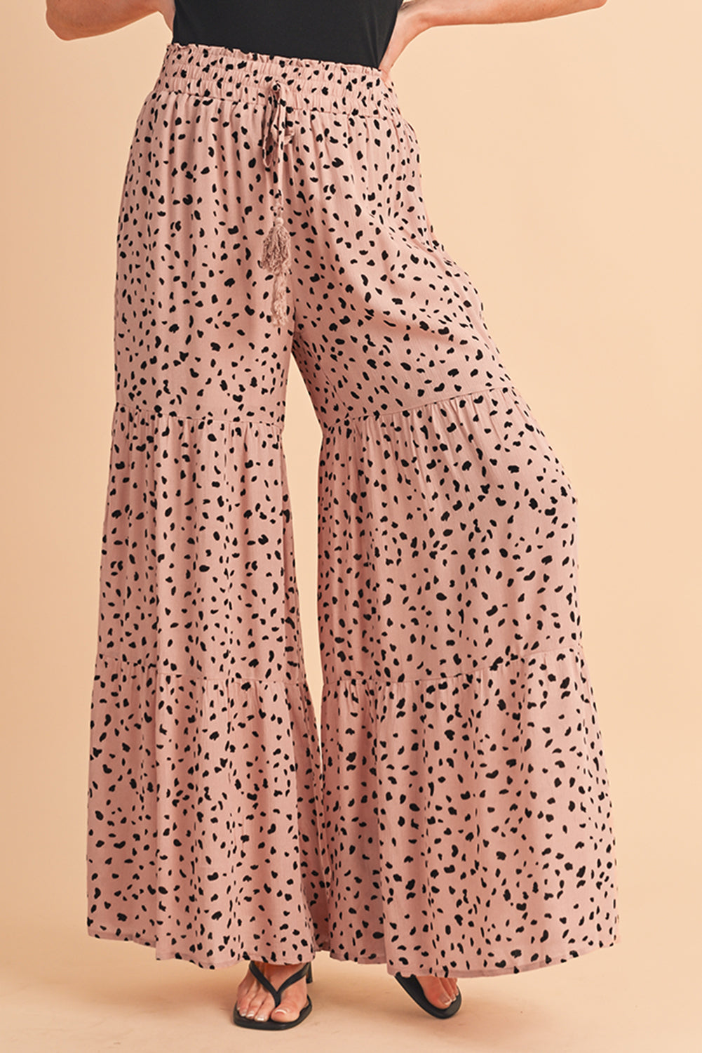 Brown Ruffle Wide Leg Animal Palazzo Pants Brown 100%Viscose d62d0f1cd905310b