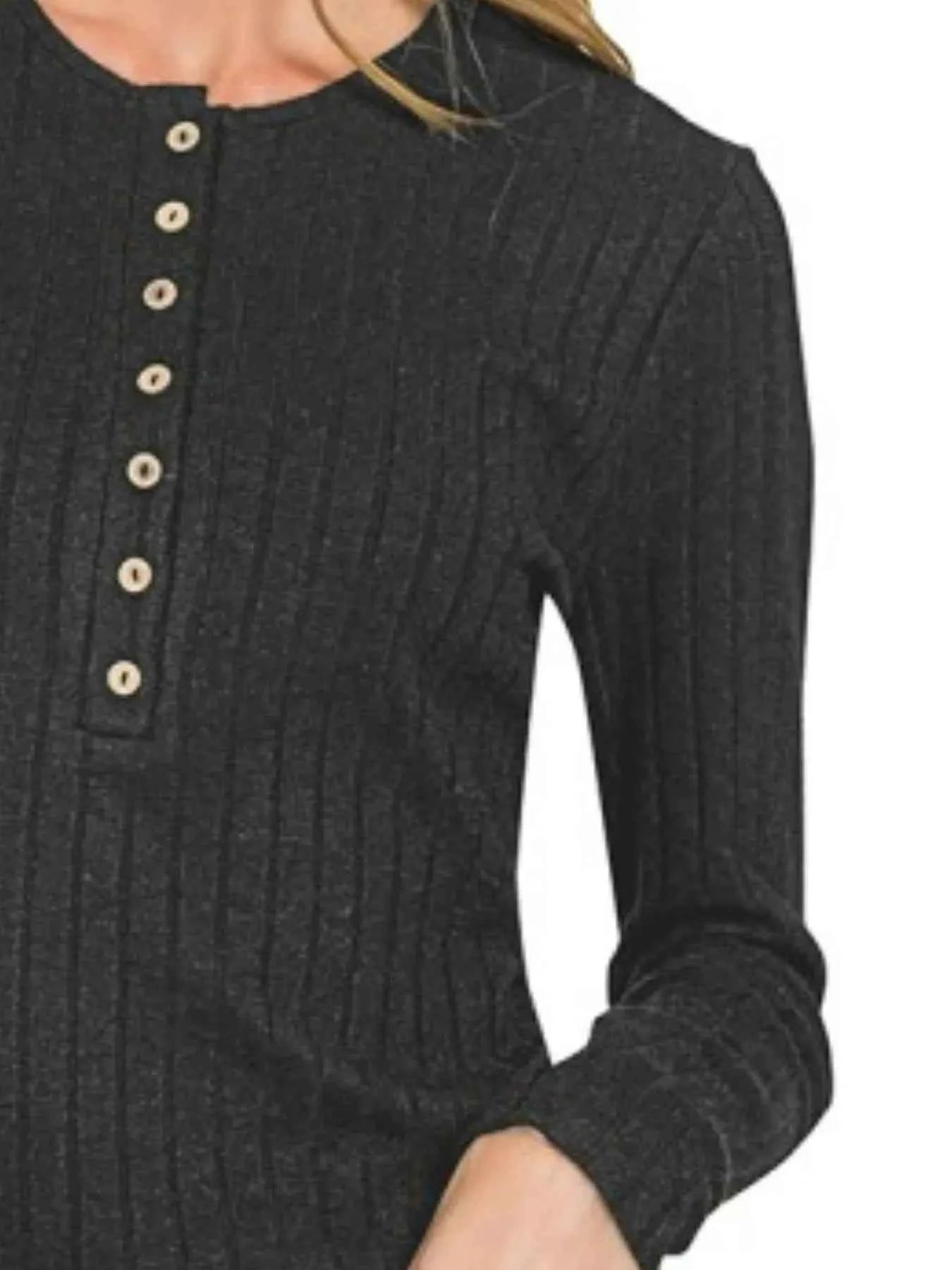Zenana Ribbed Long Sleeve Half Button Top d62e9f44-b2bc-43af-950d-8dc3da37269e-Max-Origin