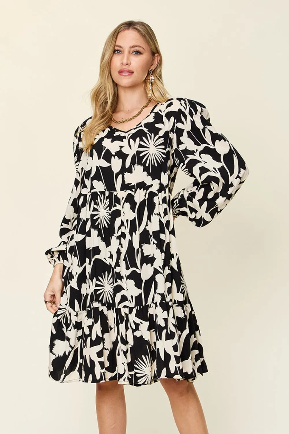 Double Take Full Size Printed Ruffle Hem Dress with Pocket d6355b72-e69e-4433-b8f5-8134cd1d22b7-Max