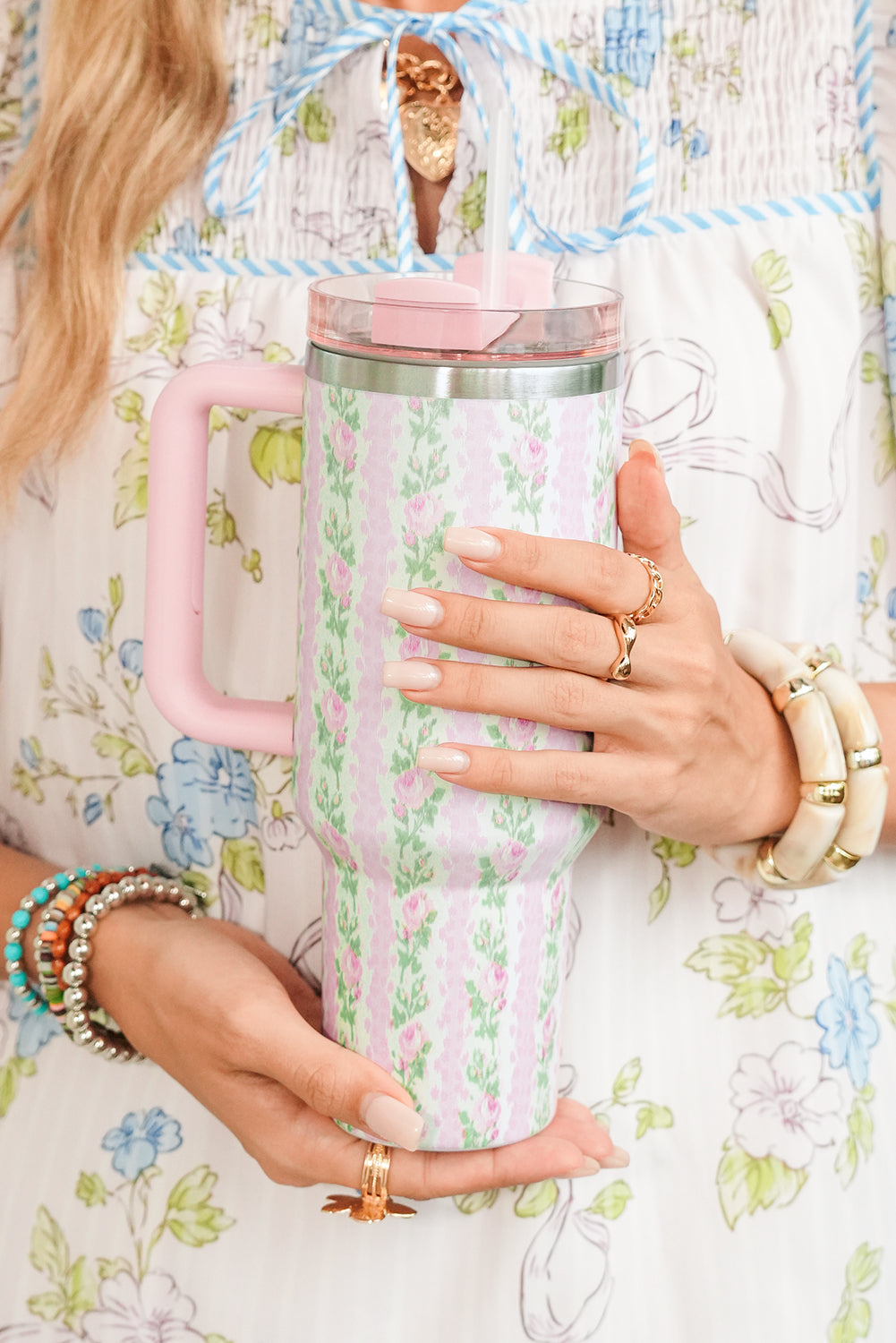Pink Floral Print Tumbler Cup d6365243ddff33a9