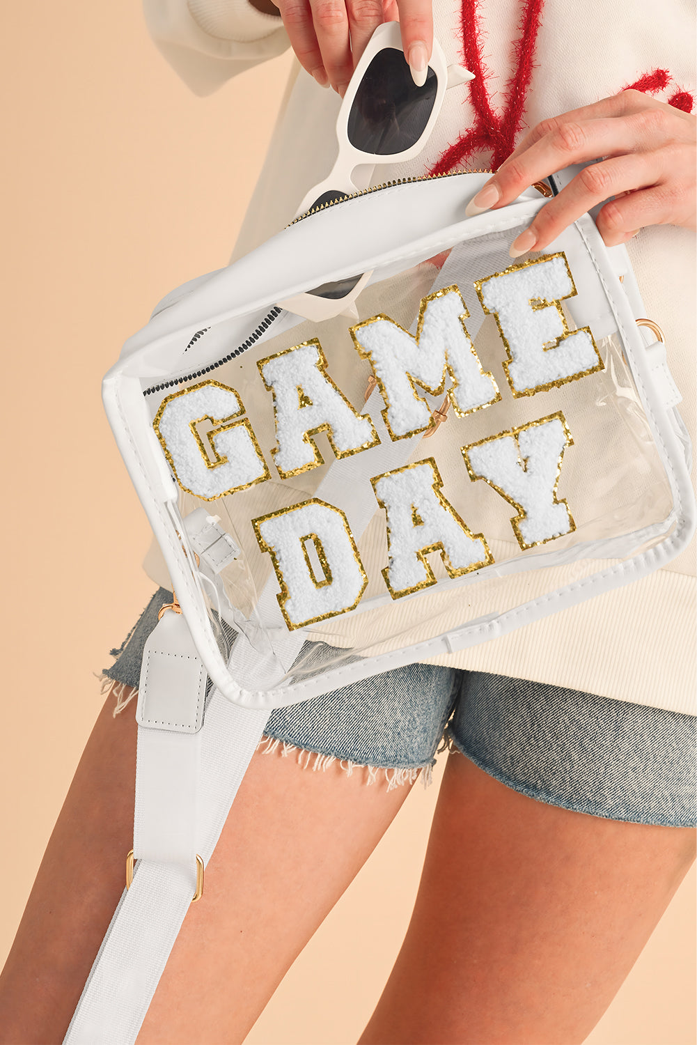Black Chenille GAME DAY Pattern Clear Bag d63ec107eb3c6606