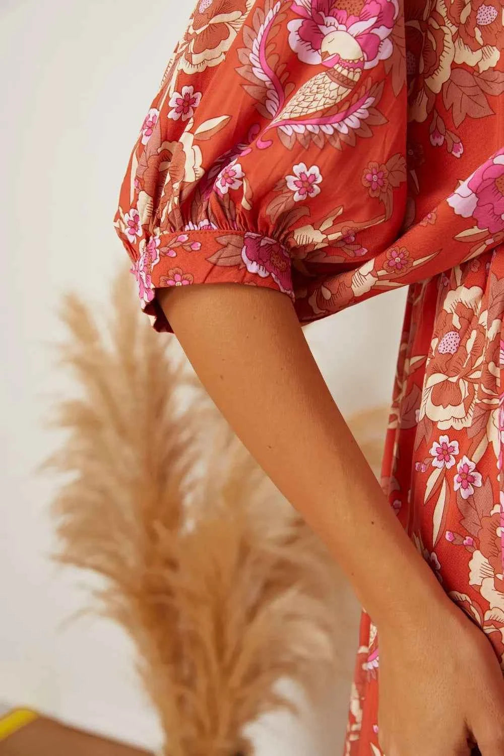 Floral Tie Neck Half Sleeve Dress d6413ff0-cd81-4cb6-8aeb-409769c09e96-Max