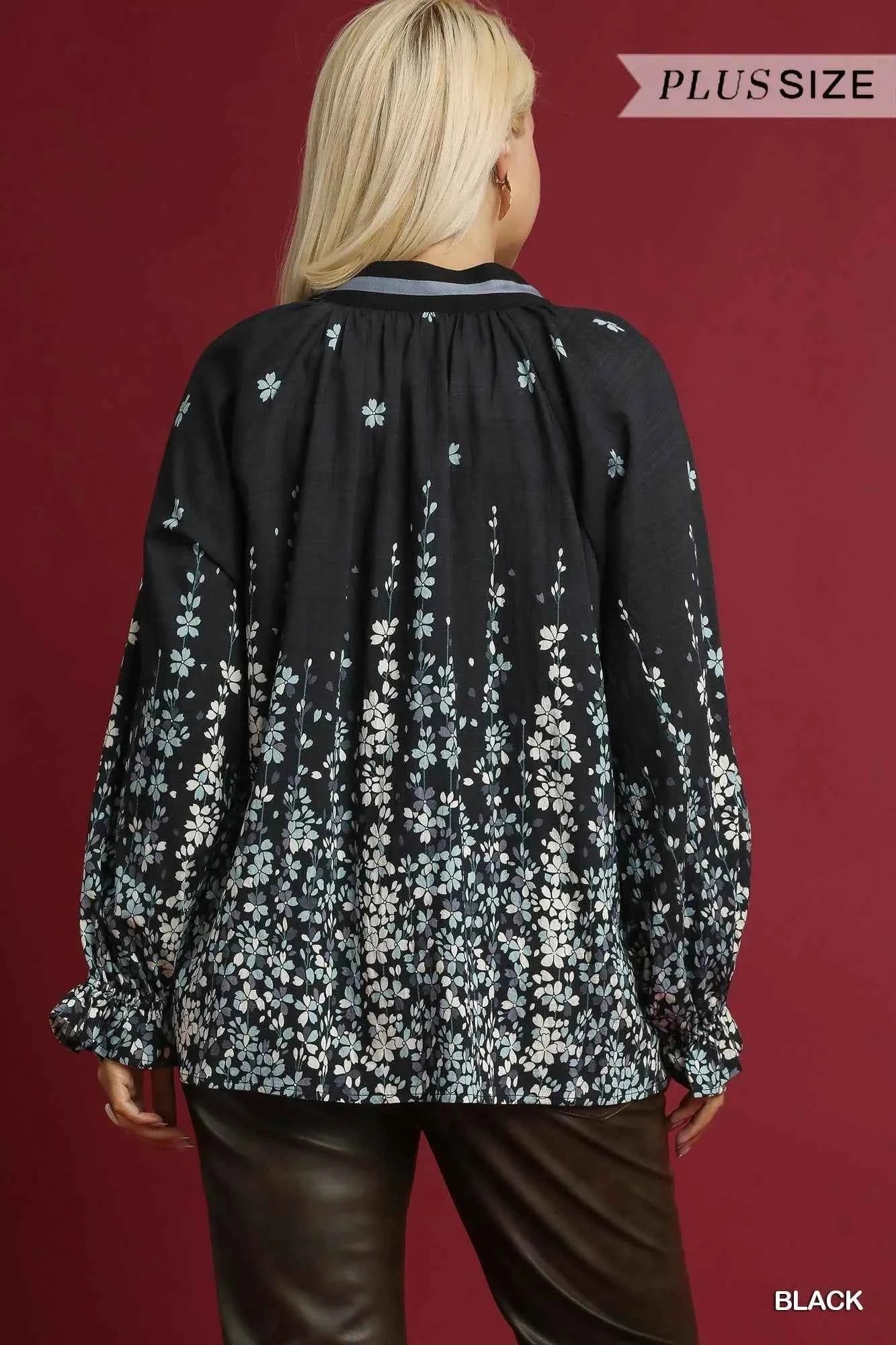 Umgee Full Size Floral Vine Print Blouse with Balloon Sleeves Plus Size d64471d9-c190-4cff-85a5-ec96ec9c0f35-Max-Origin