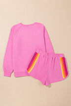 Bonbon Colorful Striped Long Sleeve Pullover and Shorts Set d646dbed046734b8