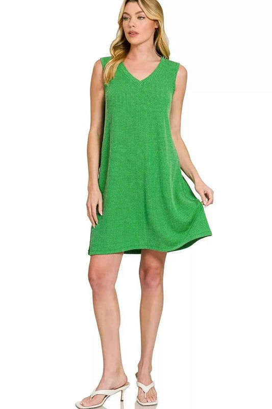 Raised Rib Sleeveless Mini Dress d65d0fc7db4f48429b9c31a24bb1bc7f-Max-Origin