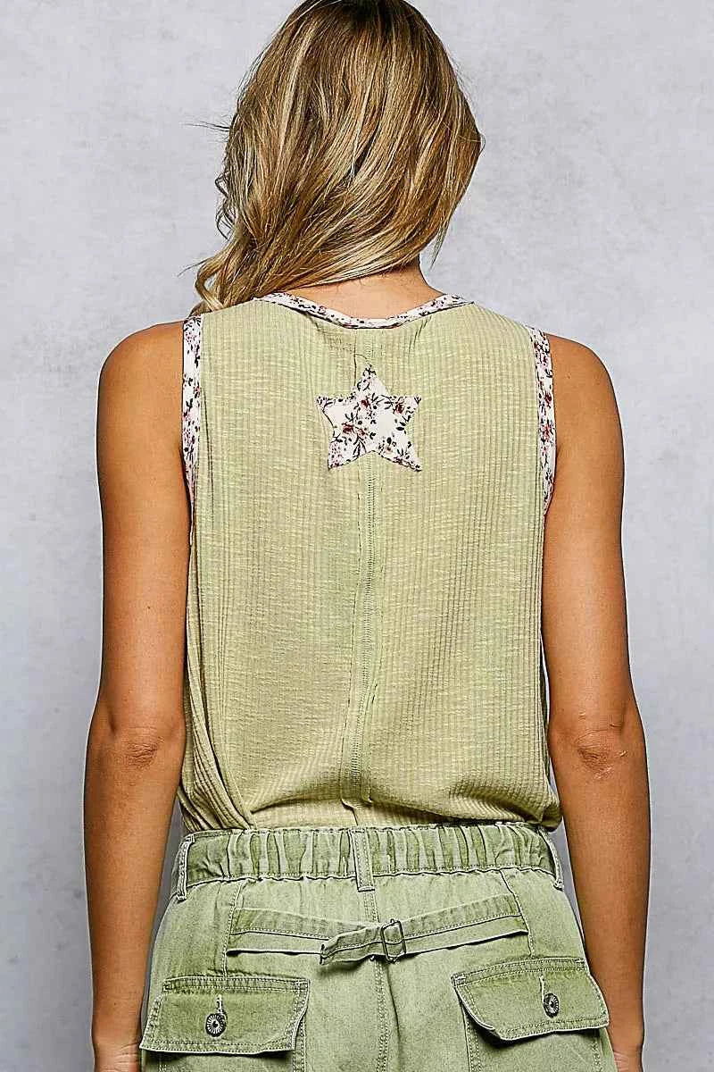 POL Floral Print Star Patch V-Neck Ribbed Tank d65e0b89-67be-47dc-8fbb-e14b34fa5199-Max-Origin