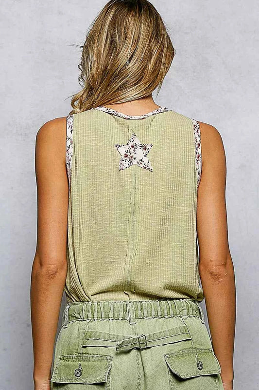 Floral Print Star Patch V-Neck Ribbed Tank d65e0b89-67be-47dc-8fbb-e14b34fa5199-Max-Origin