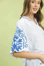 Umgee Gingham Embroidered Balloon Sleeve Top d65f1a16-8ba5-4800-9499-9297fc9b7e1c-Max-Origin