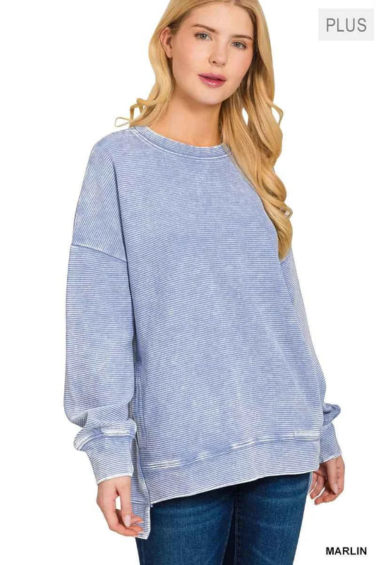 Full Size Acid Washed Double Ribbed Hi-low Sweatshirt Plus Size d663f545-c5f1-4656-80f6-b18ae8e4600c-Max-Origin