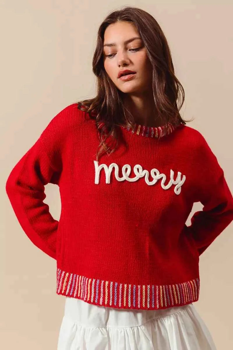 SO ME Merry Lettering Embroidered Christmas Sweater d66aa49accaa4fb691b0c147c8ceb593-Max-Origin