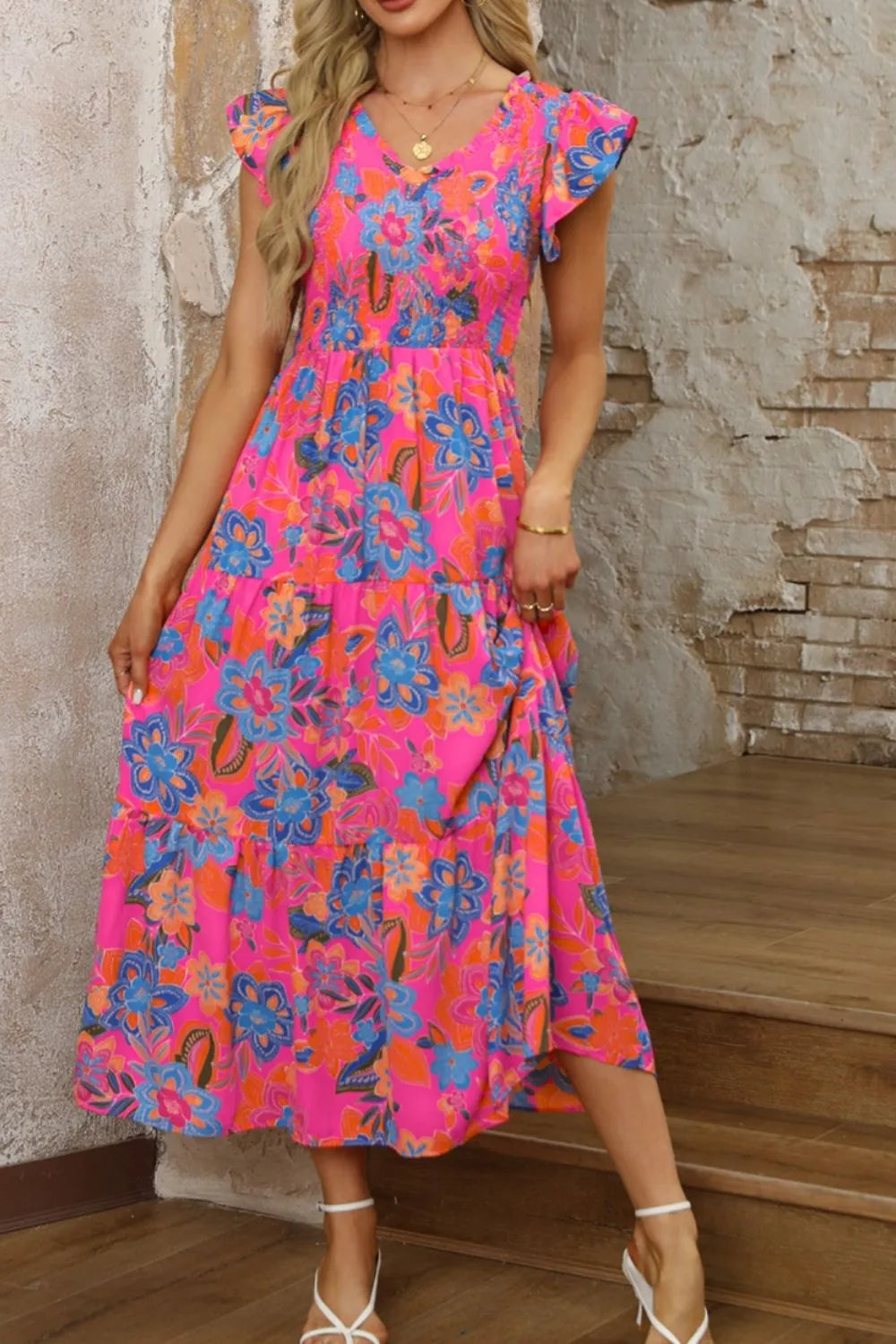 Boho Floral V Neck Ruffle Tiered Dress d66b5574-8d40-4384-a53a-4ad120b34971-Max-Origin