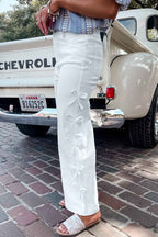 White Bowknot Side Detail Straight Leg Loose Jeans d66d6399e58ba0eb