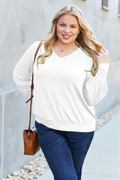 Basic Bae Full Size V-Neck Lantern Sleeve Top