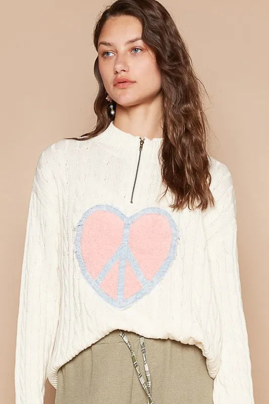 POL Cable-Knit Peace Patch Dropped Shoulder Sweater Ivory d66f3b35-6774-4a16-88ab-523df65a27f8-Max