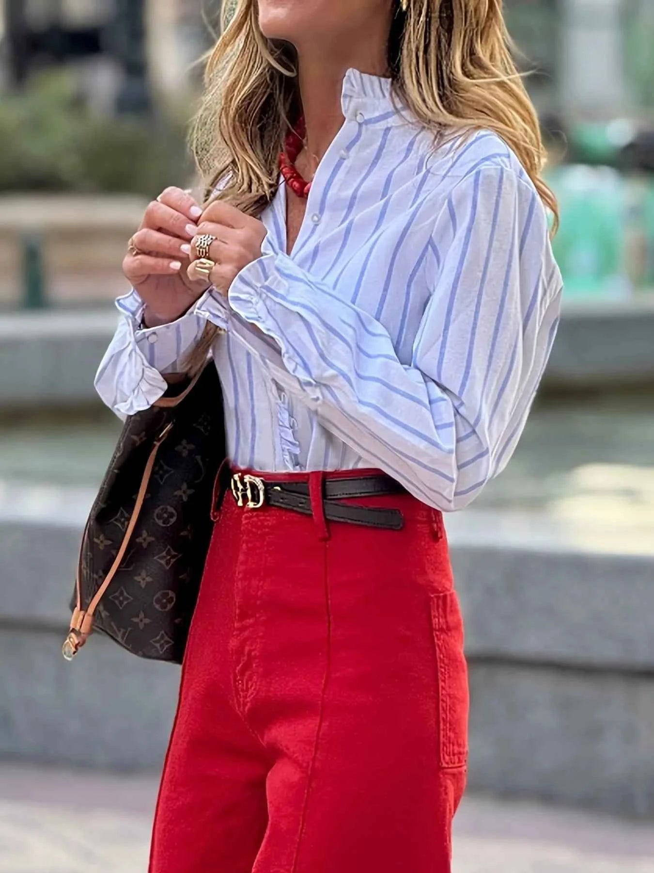 Frill Striped Long Sleeve Blouse d6717d21af3447d6b984af9a83589652-Max-Origin