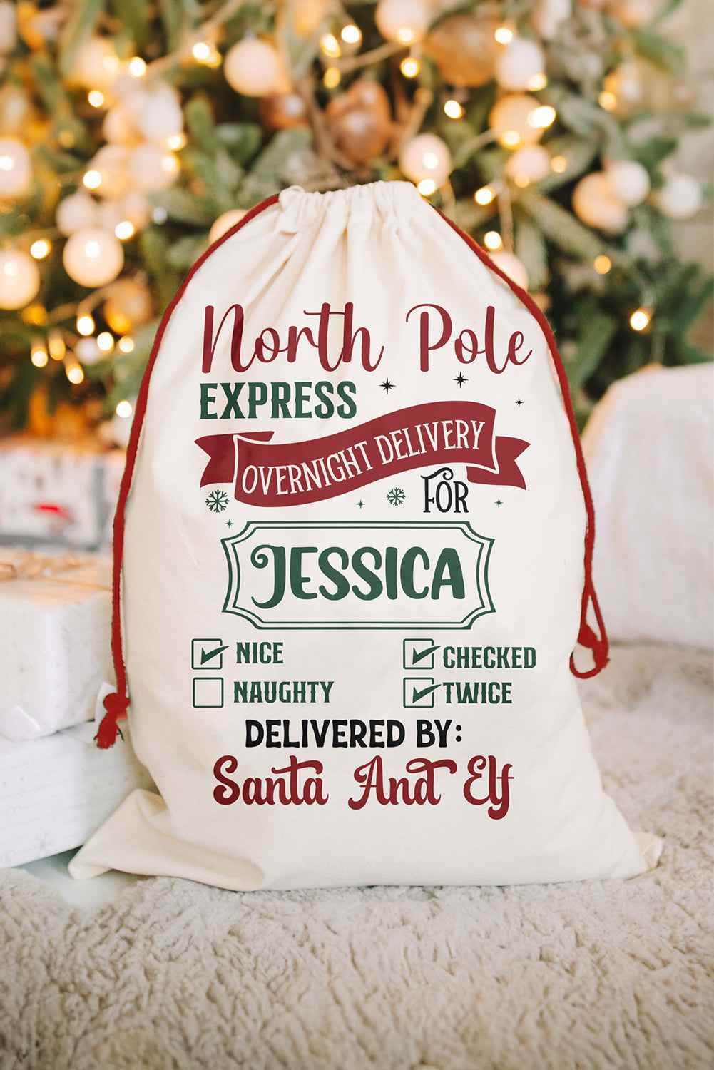 White North Pole Express Drawstring Christmas Gift Bag d67563d58c02b0ea