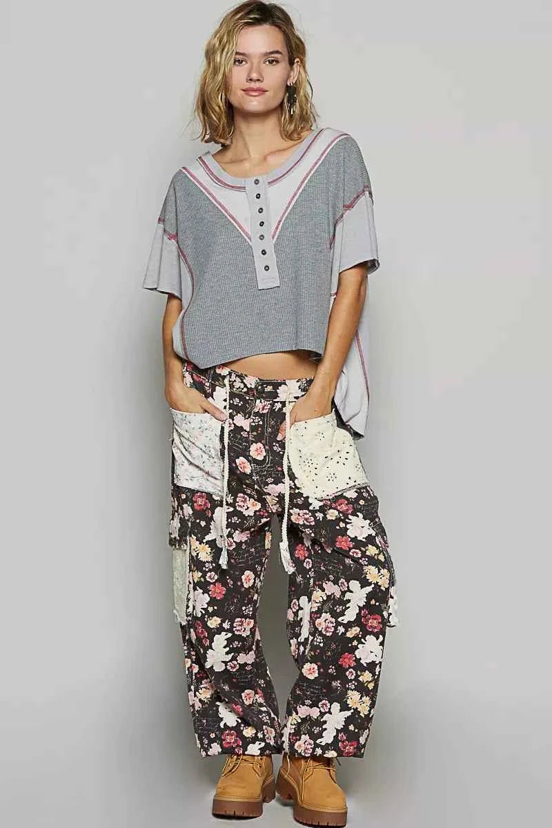 POL Round Neck Short Sleeve Contrast Stitching Top with Back Strap Detail d67981a9-a7ae-4320-978f-3d8a037df5c9-Max-Origin