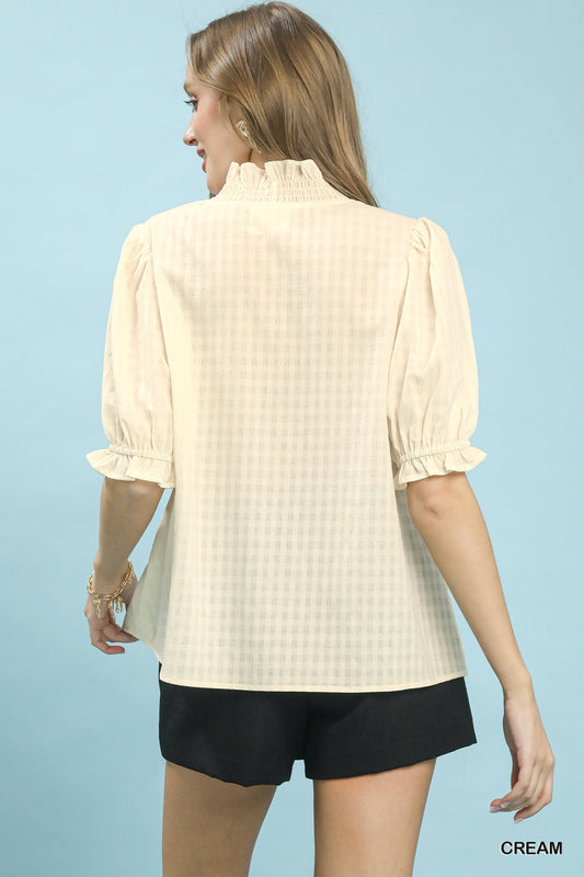 Textured Check Ruffle V-Neck Blouse d680e28a-74d3-4b90-879e-10e164442052-Max