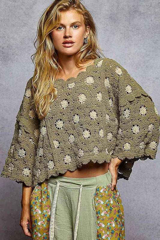 POL Contrast Crochet Cropped Knit Top d6842b84-4f1f-4e79-9fb9-5d3bc560be83-Max-Origin