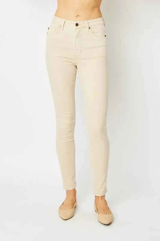 Judy Blue Full Size Garment Dyed Tummy Control Skinny Jeans BONE d68765bf-5829-4ffd-9c07-0101c235b88f-Max