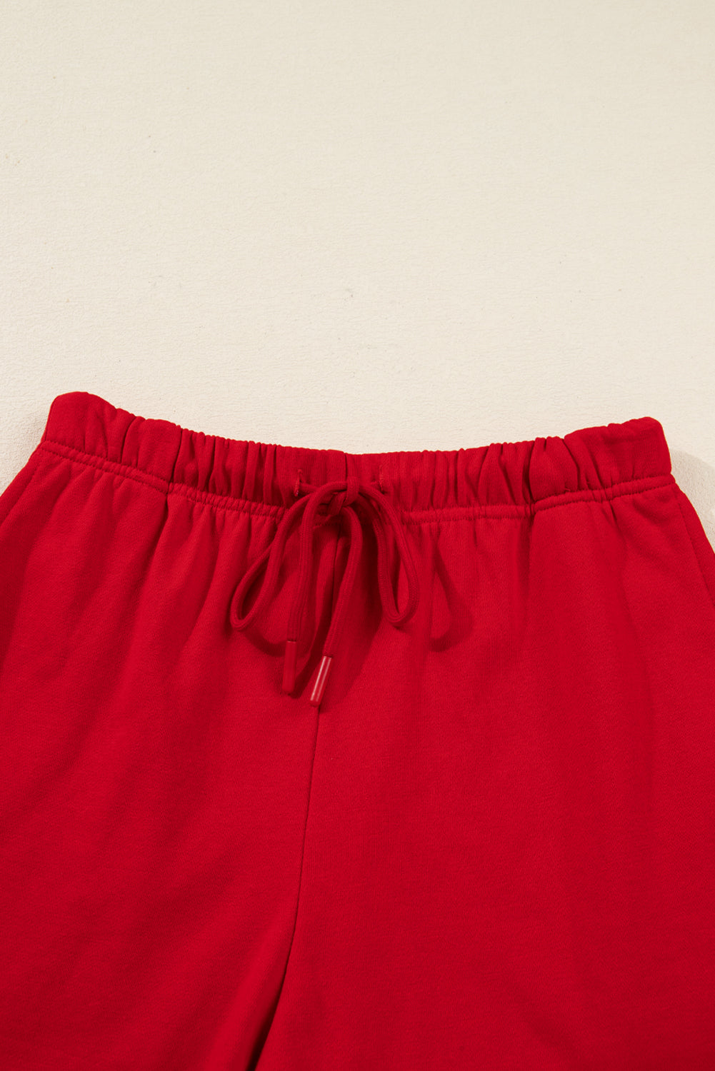 Racing Red Striped Collar Knot Sleeve Sweatshirt and Shorts Set d688073c1c3a01c0