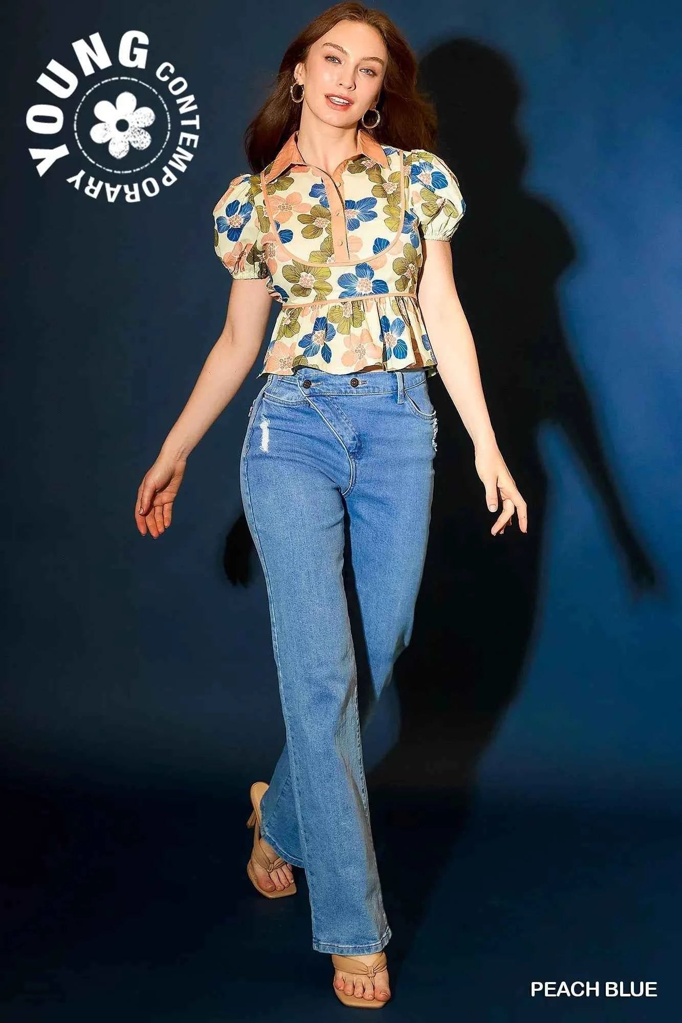 Umgee Floral Print Puff Sleeve Cropped Blouse d68c7a70-5bca-4c94-b273-3039ba3f0286-Max-Origin