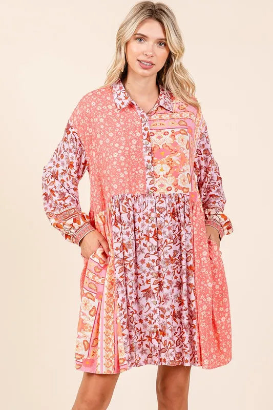 Mittoshop Floral Button Detail Long Sleeve Shirt Dress d68e2834-3cf3-4571-847f-e36676a817c4-Max