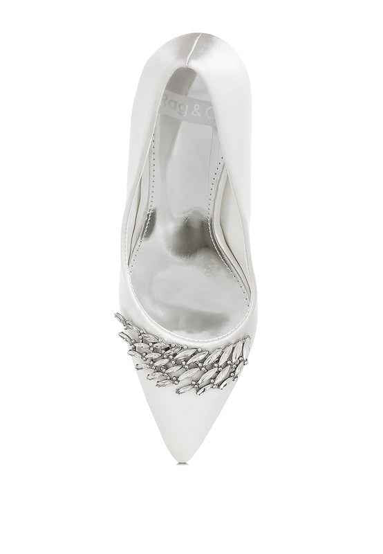 Rhodolia Diamante Brooch Detail Satin Pumps d691a630-d6fd-4ed5-a228-60af614f48db